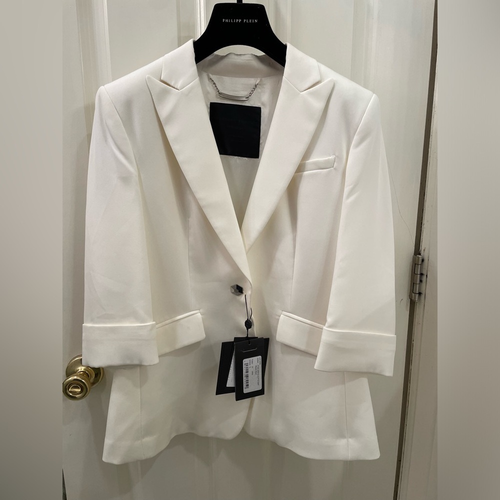 Philipp Plein blazer in White with silver crystal skull detail